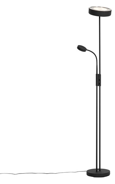 Lampă de podea neagră inclusiv LED și dimmer cu lampă de citit - Kelso