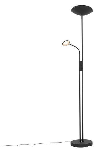 Lampă de podea neagră incluzând LED și dimmer cu lampă de citit - Fez