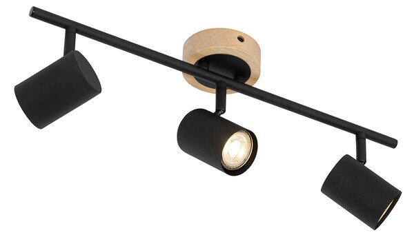 Spotlight modern negru cu lemn inclinabil 3 lumini - Jeana