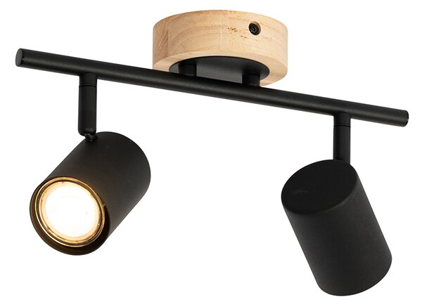Spotlight modern negru cu lemn inclinabil cu 2 lumini - Jeana