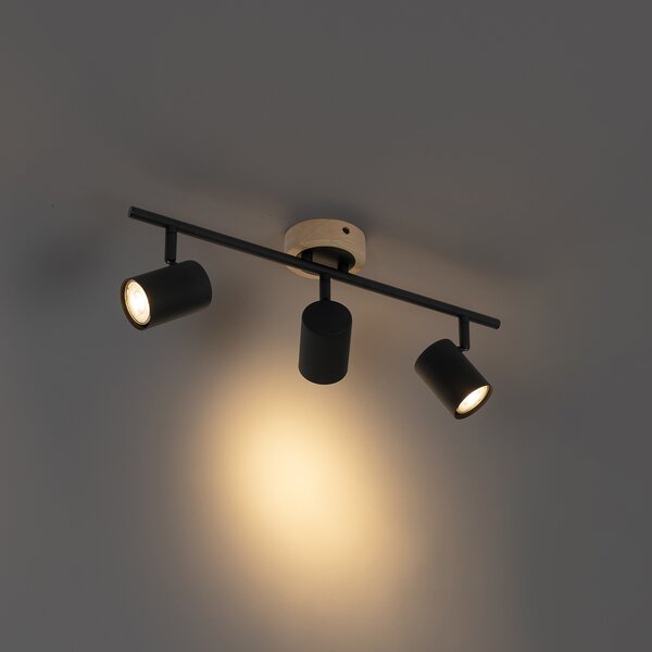 Spotlight modern negru cu lemn inclinabil 3 lumini - Jeana