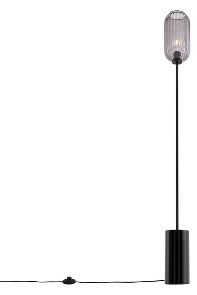 Lampa de podea Art Deco neagră cu sticlă fumurie - Rid
