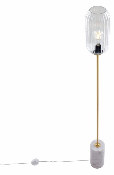 Lampă de podea Art Deco din alamă cu sticlă transparentă - Rid