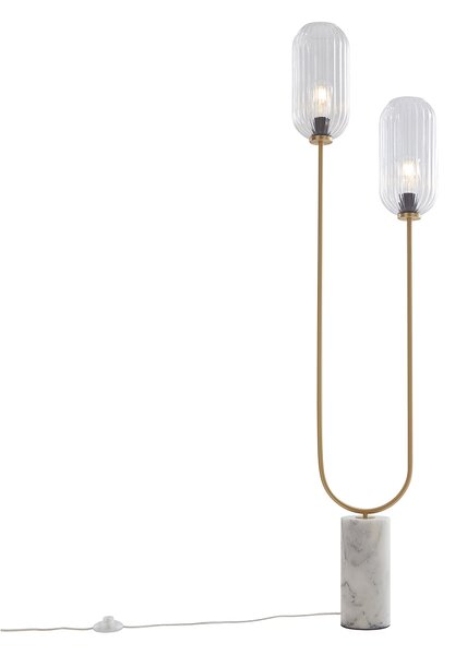 Lampă de podea Art Deco din alamă cu sticlă transparentă cu 2 lumini - Rid