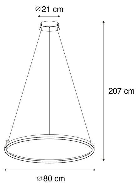 Lampă suspendată neagră 80 cm cu LED inclus, reglabil în 3 trepte - Girello
