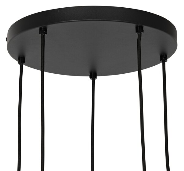 Lampă suspendată Art Deco neagră cu sticlă fumurie rotundă cu 5 lumini - Josje