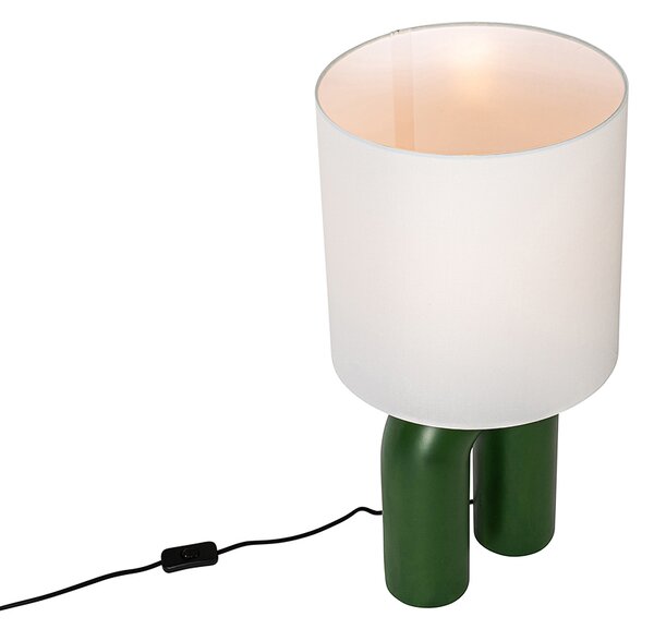 Lampă de masă de design verde cu abajur din in alb - Lotti