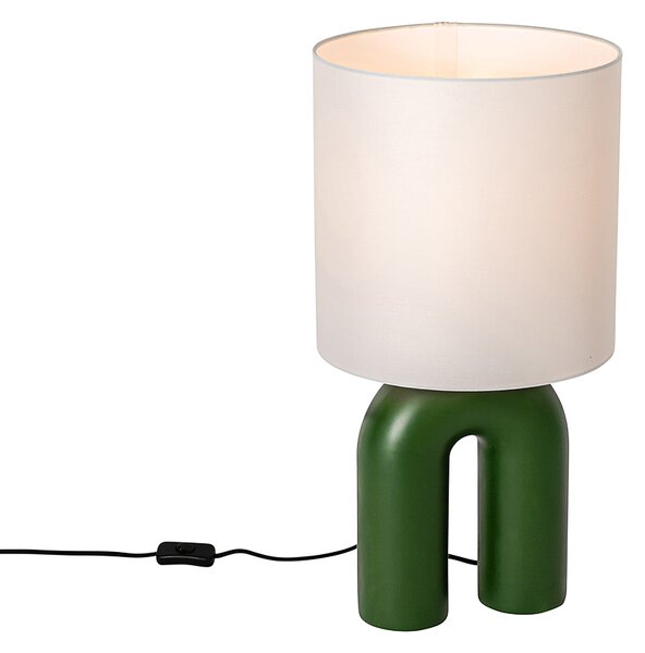 Lampă de masă de design verde cu abajur din in alb - Lotti