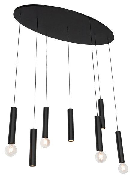 Lampă suspendată de design neagră ovală cu 7 lumini - Tuba