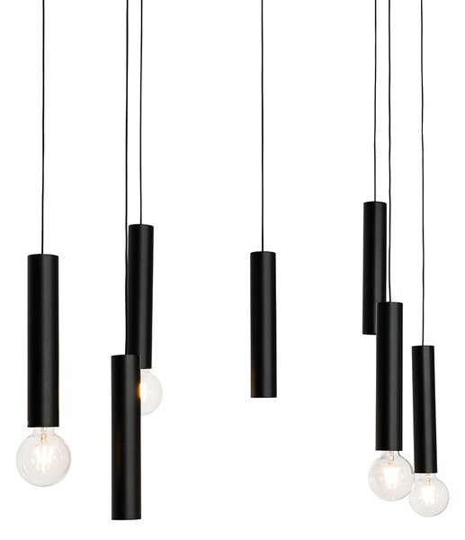 Lampă suspendată de design neagră ovală cu 7 lumini - Tuba