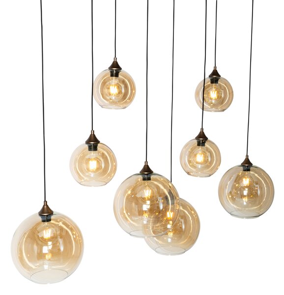 Lampă suspendată Art Deco bronz închis cu sticlă chihlimbar ovală 8 lumini - Sandra