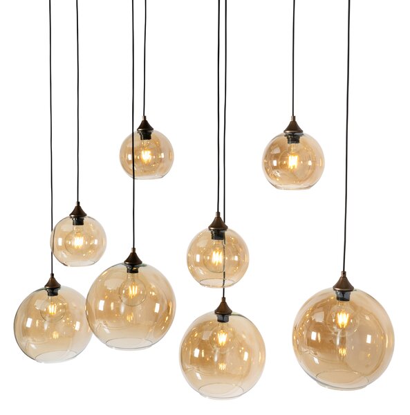 Lampă suspendată Art Deco bronz închis cu sticlă chihlimbar ovală 8 lumini - Sandra