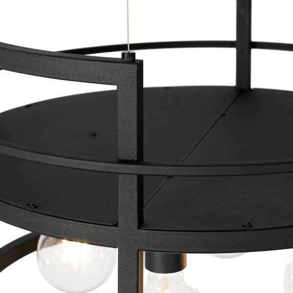 Lampă suspendată industrială neagră cu suport rotund 4 lumini - Cage Rack