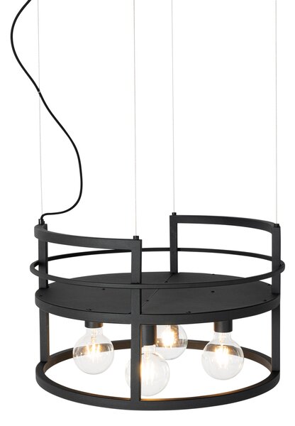 Lampă suspendată industrială neagră cu suport rotund 4 lumini - Cage Rack