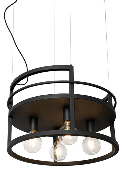 Lampă suspendată industrială neagră cu suport rotund 4 lumini - Cage Rack