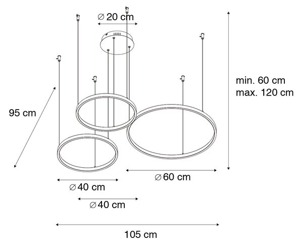 Lampă suspendată neagră cu LED cu dimmer în 3 trepte, 3 lumini - Anello