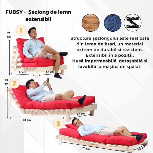 Fotoliu Pufrelax Sezlong Lemn Fubsy, Material Textil - Blue Denim