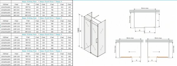Mexen Omega, cabină de duș cu 3 pereți cu ușă glisantă 150 (uşă) x 100 (perete) cm, sticlă transparentă 8 mm, profil cromat, 825-150-100-03-00