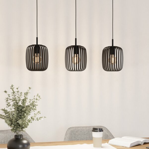 EGLO Lampă suspendată Romazzina, negru, lungime 90 cm, 3 becuri, metal, reglabil, Negru, Camera de zi / sufragerie, Metal, Modern