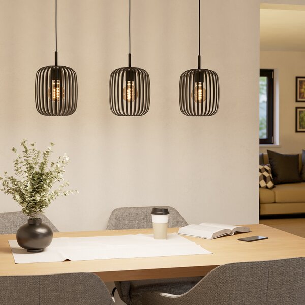 EGLO Lampă suspendată Romazzina, negru, lungime 90 cm, 3 becuri, metal, reglabil, Negru, Camera de zi / sufragerie, Metal, Modern