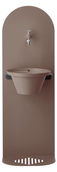 Cișmea de grădină cu picior, robinet alamă, oală din aluminiu, gri