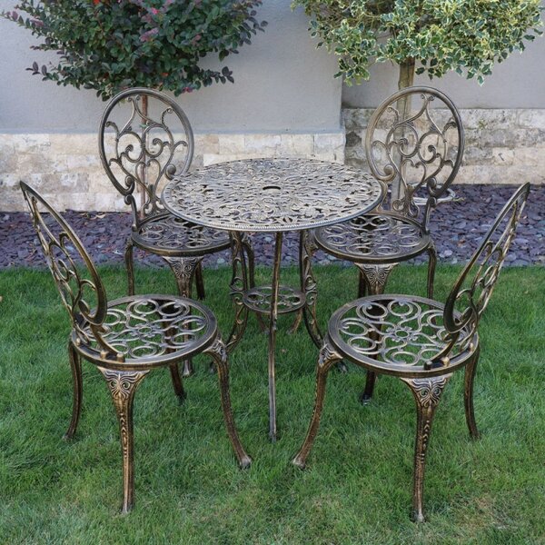 Set mobilier grădină din aluminiu cu 4 scaune Carina, negru-auriu
