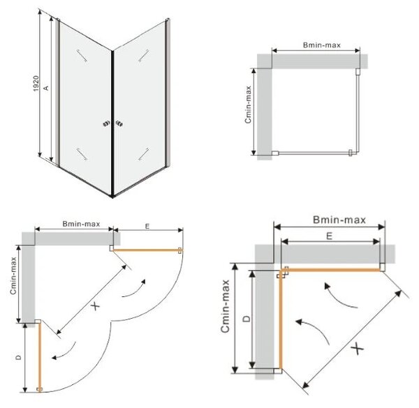 Cabină de duș Mexen Pretoria DUO 70x70cm, sticlă 6mm, profil crom-sticlă gri, 852-070-070-02-40
