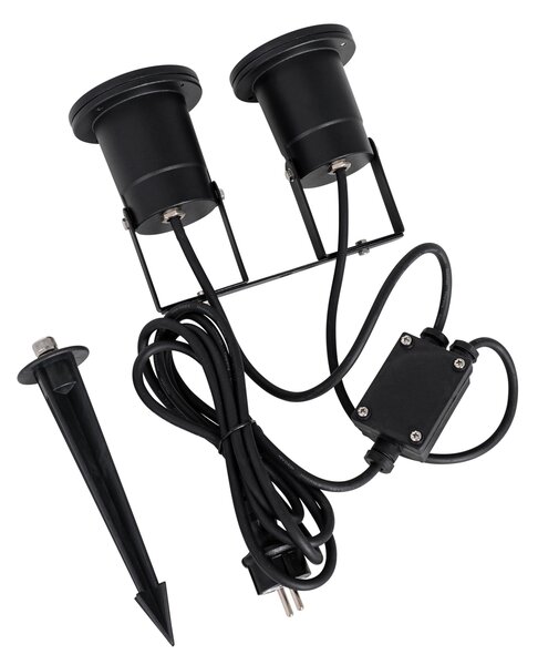 Spot modern de grădină negru, cu cablu și ștecher incluse, 150 cm, 2 lumini, IP65 - Basic