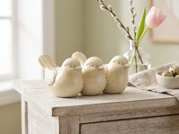 Decoratiune de primavara CRAQUELE PASARI 19,5 cm - mai multe culori Culoare: Crem