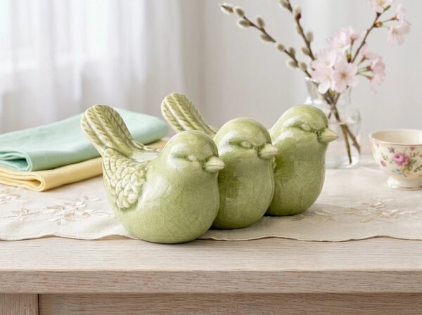 Decoratiune de primavara CRAQUELE PASARI 19,5 cm - mai multe culori Culoare: Crem