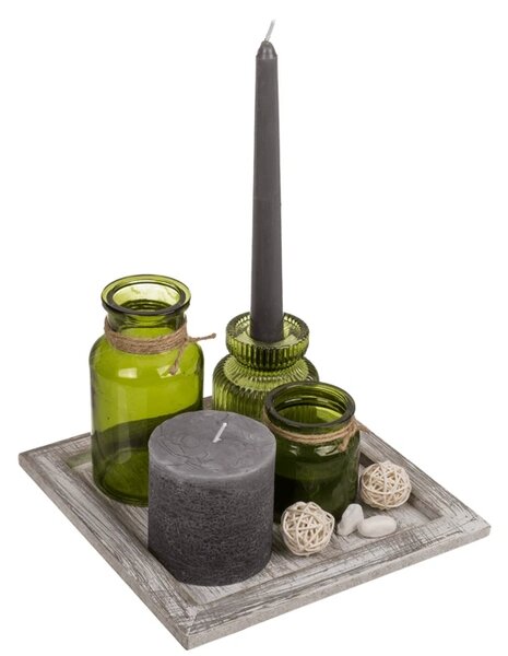 Tavita decorativa cu suport pentru lumanari si lumanari HYGGE 20x20 cm