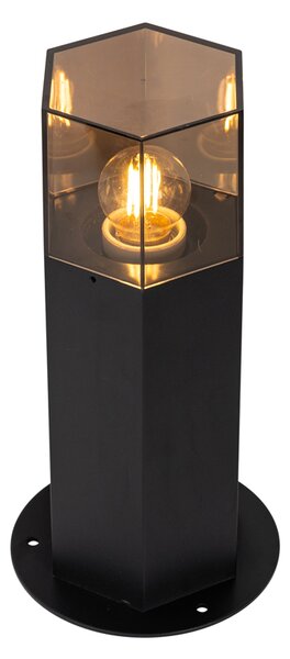 Lampă de podea pentru exterior neagră cu abajur fumuriu hexagonal 30 cm - Denmark