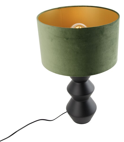 Lampa de masă de design cu abajur din catifea neagră verde cu auriu 35 cm - Alisia