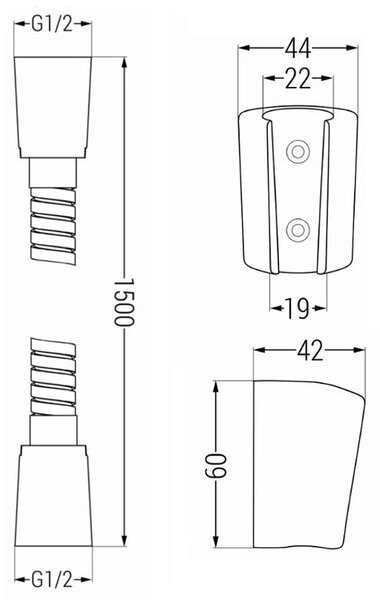 Accesorii Mexen - Set duș de mână cu 1 punct R-62, grafit, 785626052-66