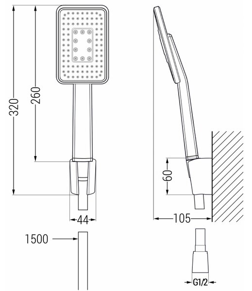 Accesorii Mexen - Set duș de mână cu 1 punct R-54, crom-negru, 785545052-17