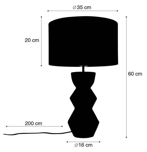 Lampa de masă de design cu abajur din catifea neagră verde cu auriu 35 cm - Alisia