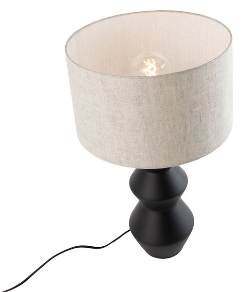 Lampă de masă de design cu abajur din stofă neagră gri deschis 35 cm - Alisia