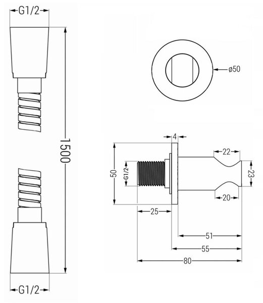 Accesorii Mexen - Set duș de mână cu 1 punct R-70, crom, 785706051-00