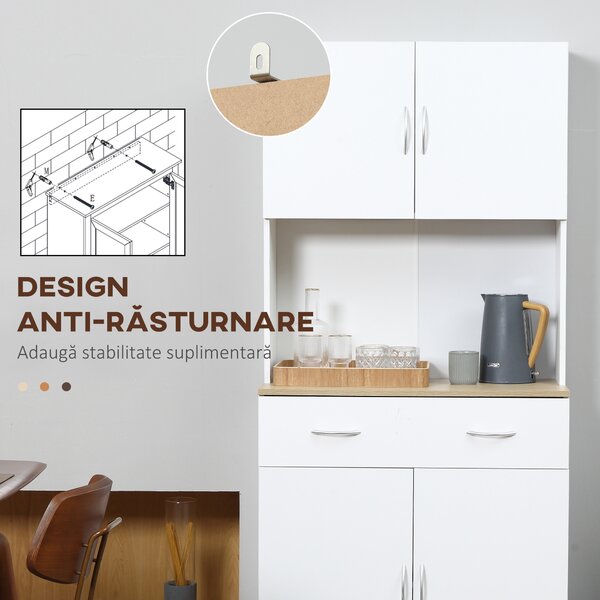 Bufet de bucatarie cu dulapuri HOMCOM, 80x40x180cm, alb | Aosom Romania