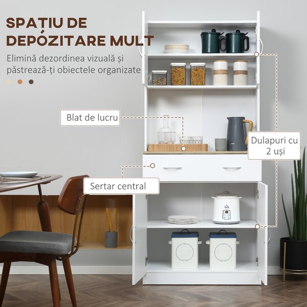 Bufet de bucatarie cu dulapuri HOMCOM, 80x40x180cm, alb | Aosom Romania