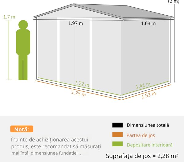 Outsunny Magazie de Grădină pentru Unelte cu Uși Glisante, 197x163x178-200 cm, Maro | Aosom Romania