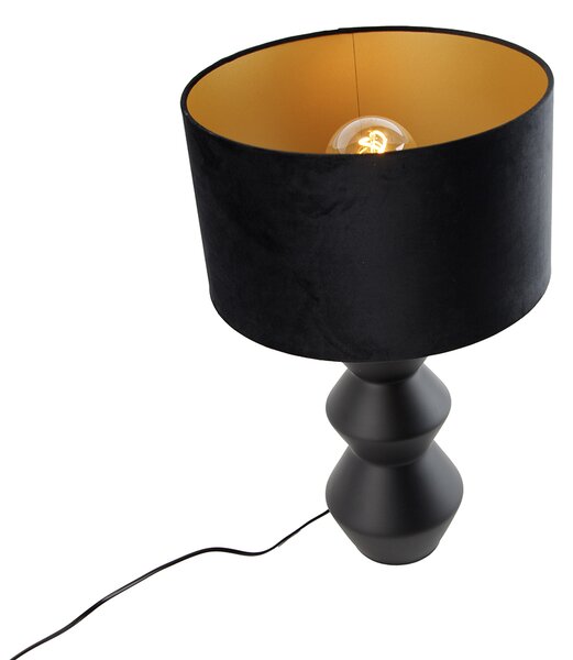 Lampă de masă de design cu abajur negru din catifea, negru cu auriu, 35 cm - Alisia