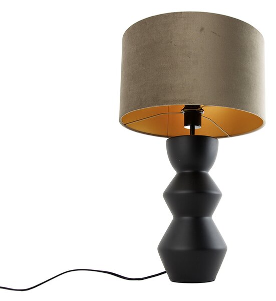 Lampă de masă de design cu abajur din catifea neagră Taupe cu auriu 35 cm - Alisia
