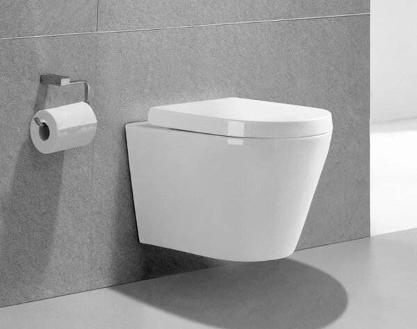 Bol suspendat Mexen RICO Rimless cu scaun cu cădere liberă, 48 x 35 cm, alb, 30721000