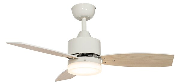 Ventilator de tavan de exterior alb cu imprimeu de lemn 91,3 cm, inclusiv LED cu dimmer cu telecomandă IP44 - Toledo