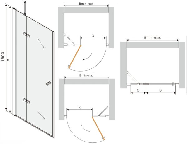 Mexen Roma, usa de dus pentru deschidere 70 x 190 cm, sticla transparenta 6 mm, profil cromat, 854-070-000-01-00