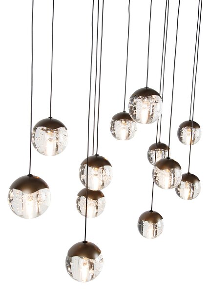 Lampă pendant de design bronz închis cu sticlă transparentă 12 lumini - Inge