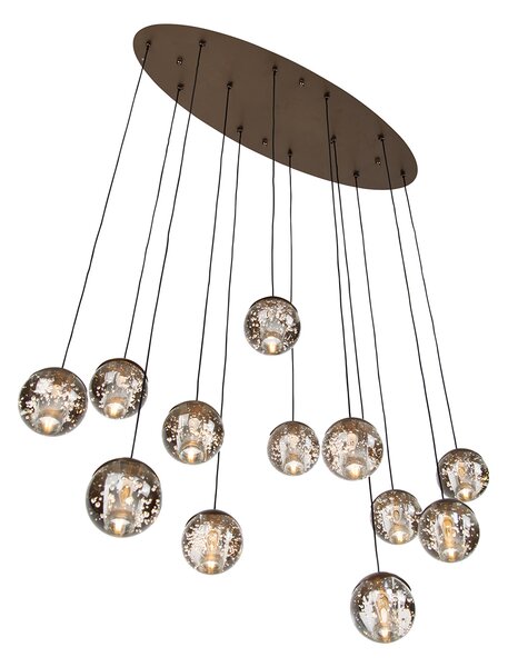 Lampă pendant de design bronz închis cu sticlă transparentă 12 lumini - Inge