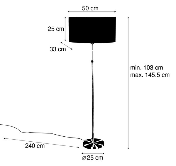 Lampă de podea neagră cu abajur oval din in alb 50cm - Parte