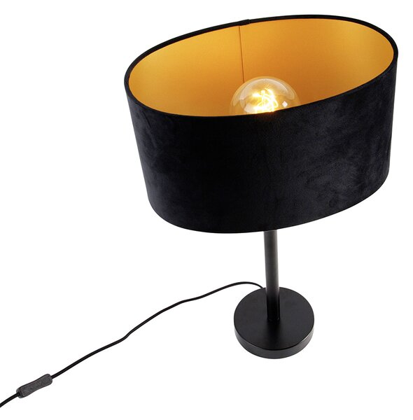 Lampă de masă neagră cu abajur oval din catifea neagră 35cm - Simplo